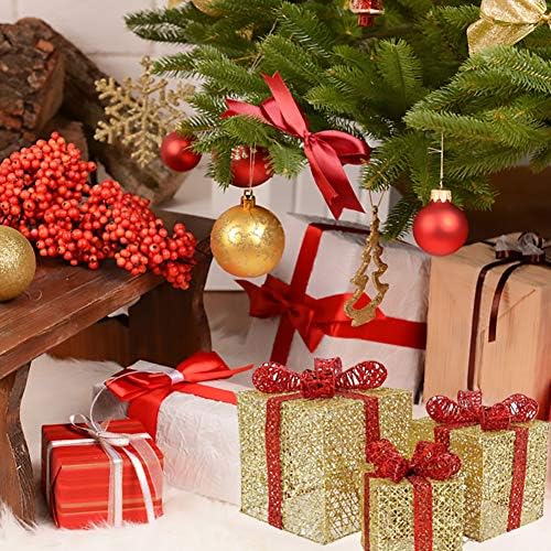 Божиќни Светла, Кутии За Подароци Осветлени За Божиќ Железо Златно Со Приклучок Празнична Уметност Божиќна Декорација 3 парчиња