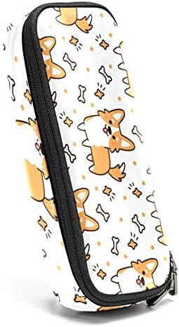 Слатко-кучиња кожен молив со молив, торба со пенкало со двојна торбичка за чување торби за торби за училишна работа за девојчиња за момчиња