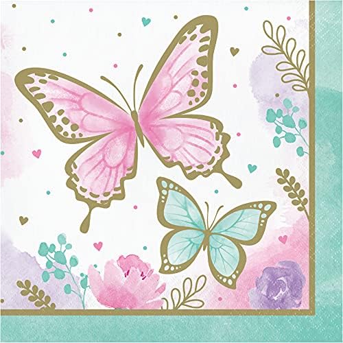 Партиски креации Партии за пеперутки за 8 лица | Цветна пеперутка со теми хартиени плочи и салфетки | Дизајн на треперлива пеперутка, разнобојно