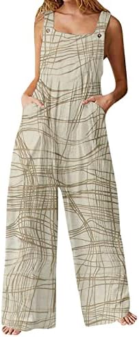 lcepcy Обични скокови за жени модни печатени ленти со копчиња со ширина на нозе долги панталони со џебови со џебови