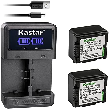 Kastar 1-Pack VW-VBG070 Батерија и LED2 USB полнач компатибилен со Panasonic SDR-H80A SDR-H80K SDR-H80P SDR-H80PC SDR-H80R SDR-H80S SDR-H90