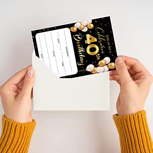 Картички За Покана за 40-ти Роденден Со Пликови - Класична Златна Тема Пополнете Ја Празната Роденденска Забава Покани Картички, За Маж, Жена