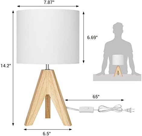 Dewenwils ламба за маса, дрвена статив ноќна ламба со постелнина сенка на ткаенини, мала спална соба за ноќна соба, расадник, детска соба,