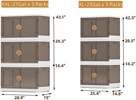 Екстра Големи Канти За Складирање Со Капаци - 27гал Пластични Канти за Складирање Со Врати, 3 Пакувања Канти За Складирање Што Може Да