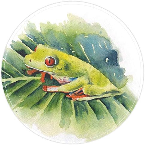 Хеох црвено око жаба со лисја во акварел, не -лизгање 15,7 тркалезни теписи теписи килими за деца спална соба бебе соба игра Расадник