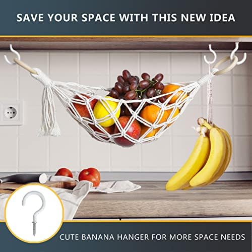 Евбопа овошен хамак под кабинетот за кујна Macrame Haning овошје корпа за зеленчук за заштеда на простор во кујна, брод или RV