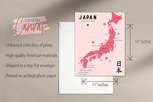 Пинк Јапонија отпечатоци - сет од 2 инчи сјајни традиционални јапонски градски патувања мапа мапа сакура цреша цветни ботанични токио