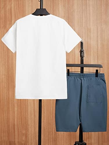 Fioxa Облека со две парчиња за мажи мажи и слогански графички мета и шорцеви за половината за влечење