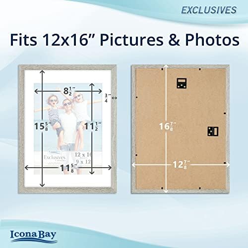 Icona Bay 12x16 Alder Grey Pictures Frame со мат до 9x12 слика, цврсто дрво композитно постерска рамка, само за монтирање на wallидови, рамки