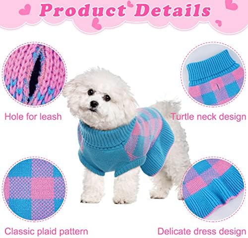 Фустан од џемпер за кучиња, пулвер со пулвер, топло девојче кучиња палто за есен зима симпатична класична карирана шема принцеза стил