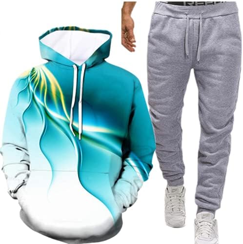 Yjqwddd 3D Спортска облека со качулка за машки костуми со качулка дебела руно худи + спортски панталони
