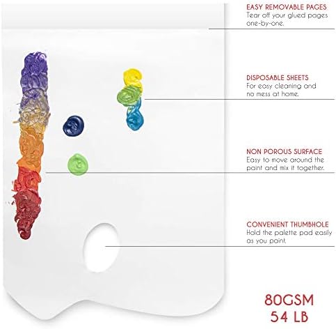 Зенаколор - Подлога за палета на хартија - 50 отстранливи и за еднократна употреба листови за сликари - 80gsm, 24lb - Палета за мешање на боја за сите бои