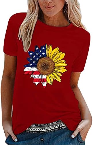 Тинејџерска маица женска обична независна сончева сончоглед печати маица со кратки ракави кошула лабава маица пакет со маица