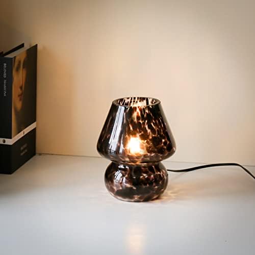 Кунџулам модерна ламба за маса од печурки, мини стаклена предводена од легнување светло, ноќно ноќно светло со сијалица Е12 за амбиент, спална