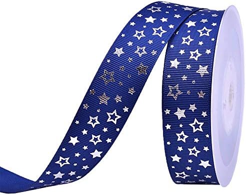 1 „Сребрена фолија starsвезди на полноќ сина грбона лента DIY коса лакови занаети САД 3 јарди