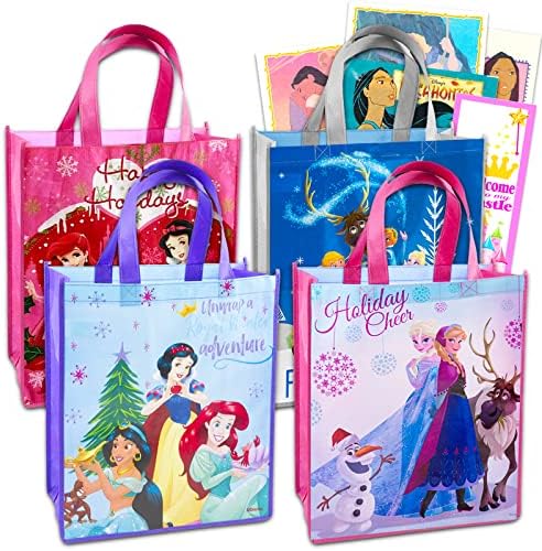 Дизни принцези Тоте торби за девојчиња, жени - 4 компјутер пакет со Дизни принцеза и замрзнати торбички за празници плус налепници, повеќе |