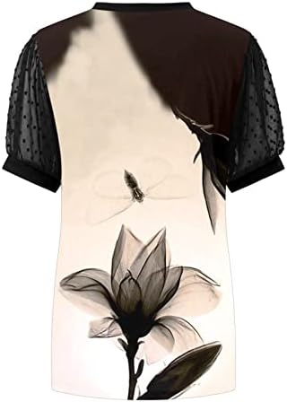 Женски маици Uqrzau, обични лабави кошули V вратот, кратки ракави, модни мафини врвови маици, маички со обични маици