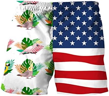 САД 4 -ти јули Машки графички шорцеви влечење на половината Патриотско американско знаме Печатено летни шорцеви на плажа со џебови