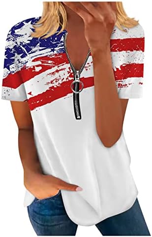 Chrortsенски маици Краток ракав 4-ти јули патриотски принт екипаж-вратот патент со проток на удобност блузи кошула обична маичка