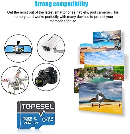 Topesel 64 GB Micro SD картичка SDXC 2 пакет мемориски картички UHS-I TF картичка класа 10 за камера/телефон/галакси/дрон/цртичка