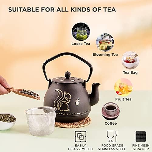 Кофпар чај котел, јапонски чајник од леано железо со отстранлив инфузер од не'рѓосувачки челик, котел од леано железо, шпорет, безбеден,