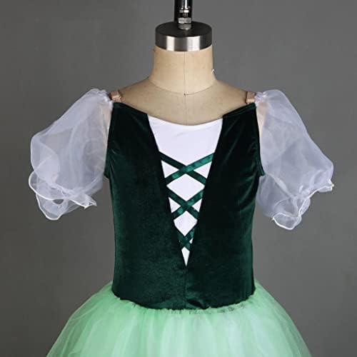 Орела кратки ракави балетски фустан перформанси Темен кадифено тело романтичен туту зелена туту подуена балерина здолништа за тинејџери