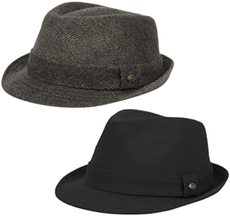 Funky Junque Mens Premium Wool Fedora Hat Структурирана кратка облога класичен гроздобер трилби почувствуван солза Стетсон