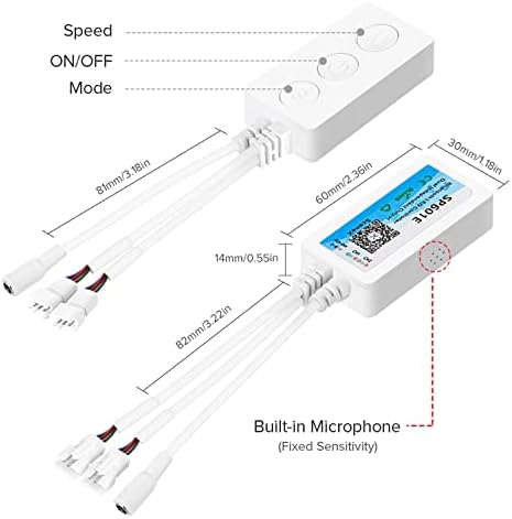 Контролер на музика Meruido SP601E Bluetooth LED Music, DC 5V-24V RF безжичен далечински управувач со двојни сигнали за контрола на светлата