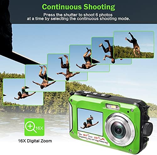 Водоотпорна камера Shimshon Водоотпорна дигитална камера 48MP Слика 2.7K Видео Подводна камера за нуркање | Двоен екран | 16x