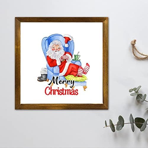Luckluccy Santa Christmas Wood Sign Tiered Tray Tray Rramed Wood Plaque Sign Декоративни домашни wallидни уметности гроздобер знаци
