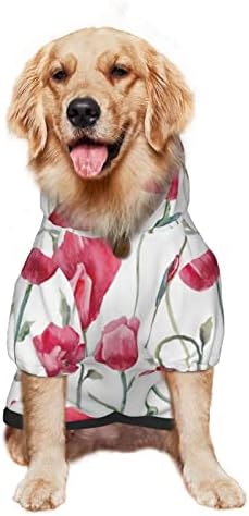 Голем џемпер со кучиња со кучиња црвено-пили-пили-цвеќиња џемпер со капаци со капа со мека мачка, палто x-large
