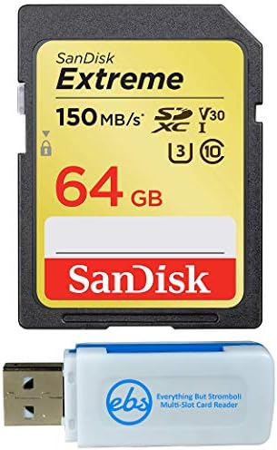 Sandisk 64GB SDXC Sd Екстремни Мемориска Картичка Работи Со Canon EOS 77D, 80D, 70D, 6D, 60D Дигитални Dslr Камера 4K V30 U3 Пакет Со Сѐ, Но Stromboli