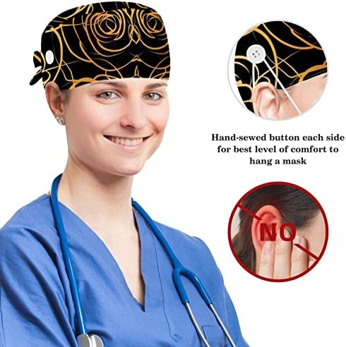 Копа за хирургија Буфан капа за работна капа со копчиња и лакови за коса за жени, долга коса, розови рози