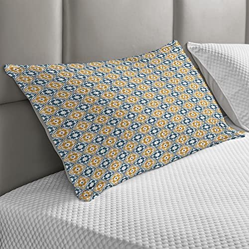 Амбесон, марокански ватиран перници, шпански португалски азулејо инспириран апстрактна природна шема со лисја, стандардна обвивка