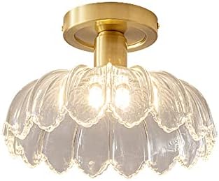 DLSixyi Nordic Art Flower Clower Semi Flush Mount Failing Light модерна тела со чиста стаклена сенка бакарна таванот виси ламба