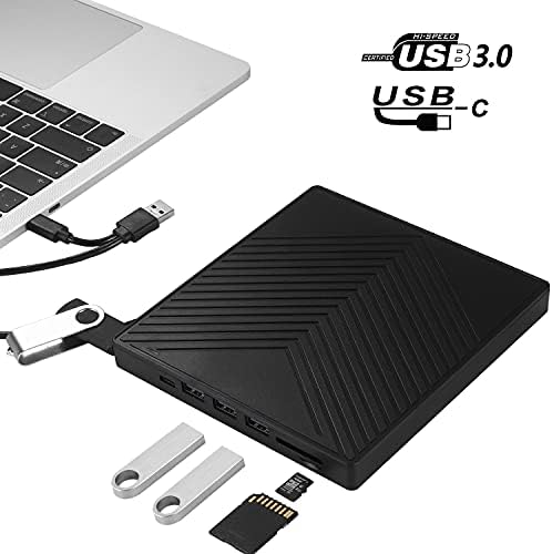 Надворешен Двд-Уред, USB 3.0 Цд Двд-Режач За Лаптоп, Тип-Цд/ДВД РОМ +/ - Rw Оптички Диск Диск со 4 USB-Порти и 2 Слотови За SD-Картички,