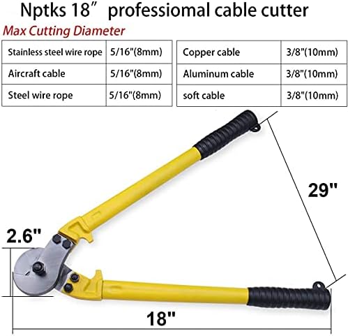 NPTKS тешка должина 18 зацврстена кабелска секач, третман на топлина со висока температура, челик од хром ванадиум, намалување на 5/16 жица од