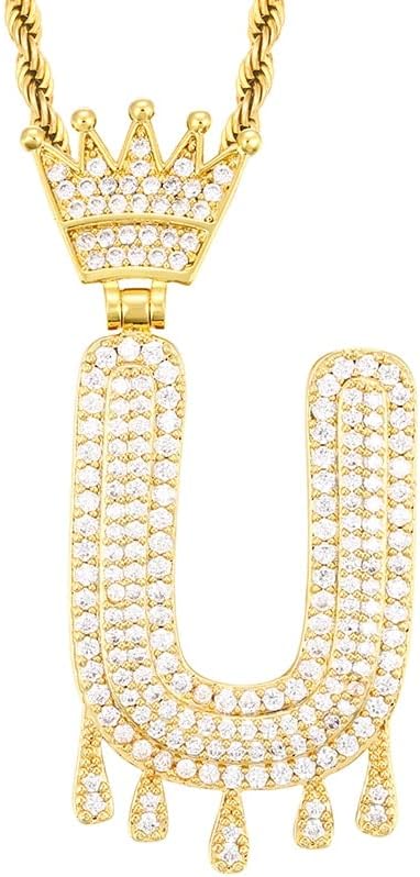 Bula Thi Classic Bopper Cubic Circonia Crown Letter Pendant ѓердан за мажи жени lnitial буква накит златен шарм - V - 18inch