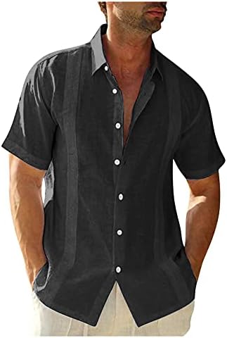 XXBR машки памучни постелнина кошули Ново летно копче надолу со врвови со кратки ракави опуштени вклопени плажа лежерна алоха кошула