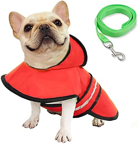 Куче мантил со аспиратор и поводник, водоотпорна кучиња јакна со безбедносна рефлективна лента, прилагодливо куче пончо со поводник за мали средни