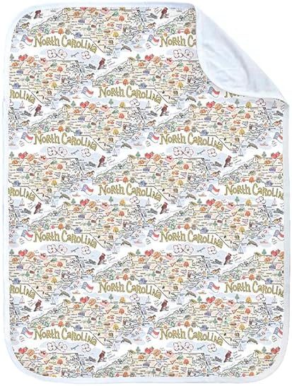 Риба KISS® Мапа на Северна Каролина Повторете бебе ќебе за момчиња и девојчиња, 28 x 36 инчи, ПИМА памук Мелезиран плетен, прием на ќебе,