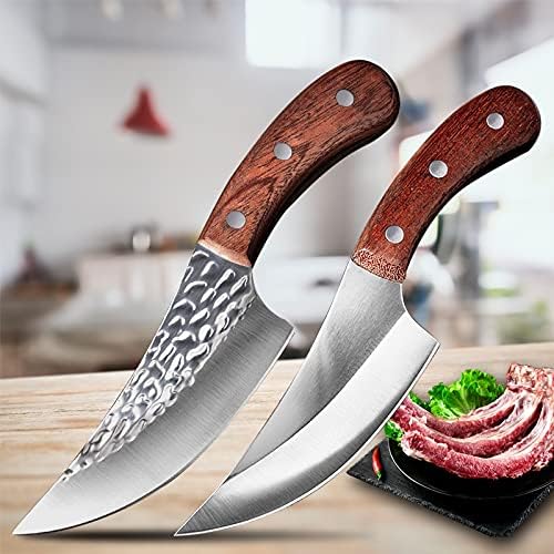 Гумија кујнски нож комплети, 5 инчи готвач за нож, фалсификуван нож за лов на отворено, не'рѓосувачки челик кујнски нож месо, селекција за месар нож за месарник
