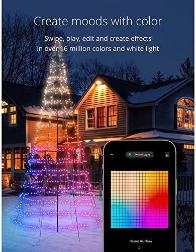 Twinkly Light Tree-новогодишна елка контролирана од апликација со 1000 RGB+W LED диоди. 19,7 стапки. Црна жица. Полјакот не е вклучен.