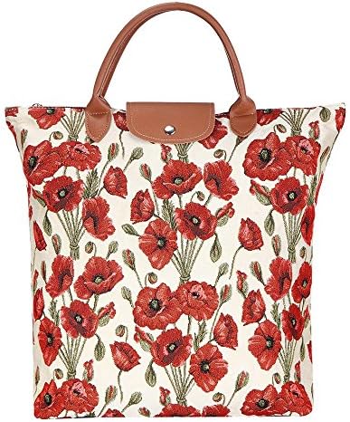Signare Tapestry преклопена торба за тота што може да се употреби торбичка за намирници со афионски дизајн на цвеќиња