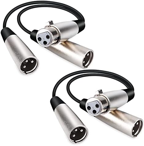 Сплитер кабел HoSongin XLR 2 пакет, 3pin XLR машки до 2 XLR Femaleенски Y кабел избалансиран аудио адаптер за разделување на микрофон,