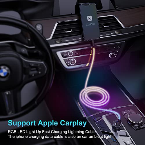 Осветлете го кабелот за Полнач за iPhone 20w БРЗО Полнење LED кабел За Полнач за iPhone Mfi Сертифициран iPhone RGB LED Кабел За Молња Кабел