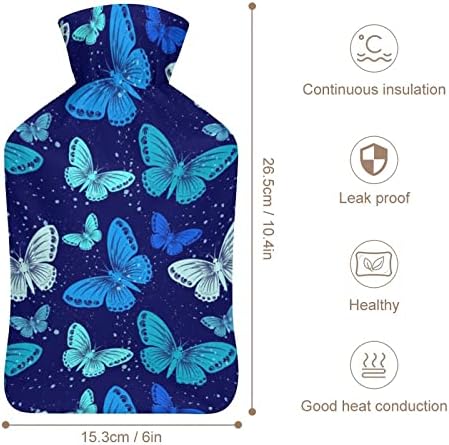 Сина торба за инјектирање на вода од пеперутка со покривка 1000 мл топло топло шише за мажи и жени