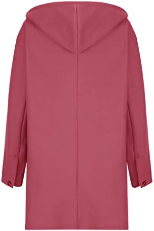 Женска цврста боја волна јакна Обично лабава лабава копче за грашок со грашок со долги ракави надворешна облека со џеб, палто