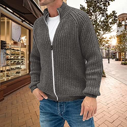 Менс мода обичен есенски зимски џемпер цврст патент во боја теритонок задебелена џемпер плетена џемпер јакна мажи долго време