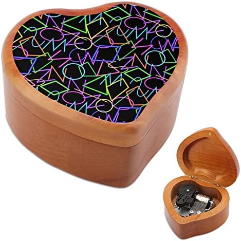 Апстрактна геометриска шема Дрвена музичка кутија ветровито во форма на срцеви печатени музички кутии случај за роденден на